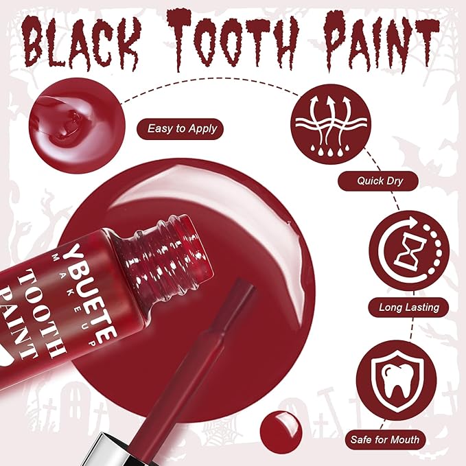 Professional Halloween Red Tooth Paint, Temporary Red Color Tooth Paint，Safe Long Lasting SFX Teeth Paint, Perfect for Cosplay, Halloween Makeup, Theater, Costume Party