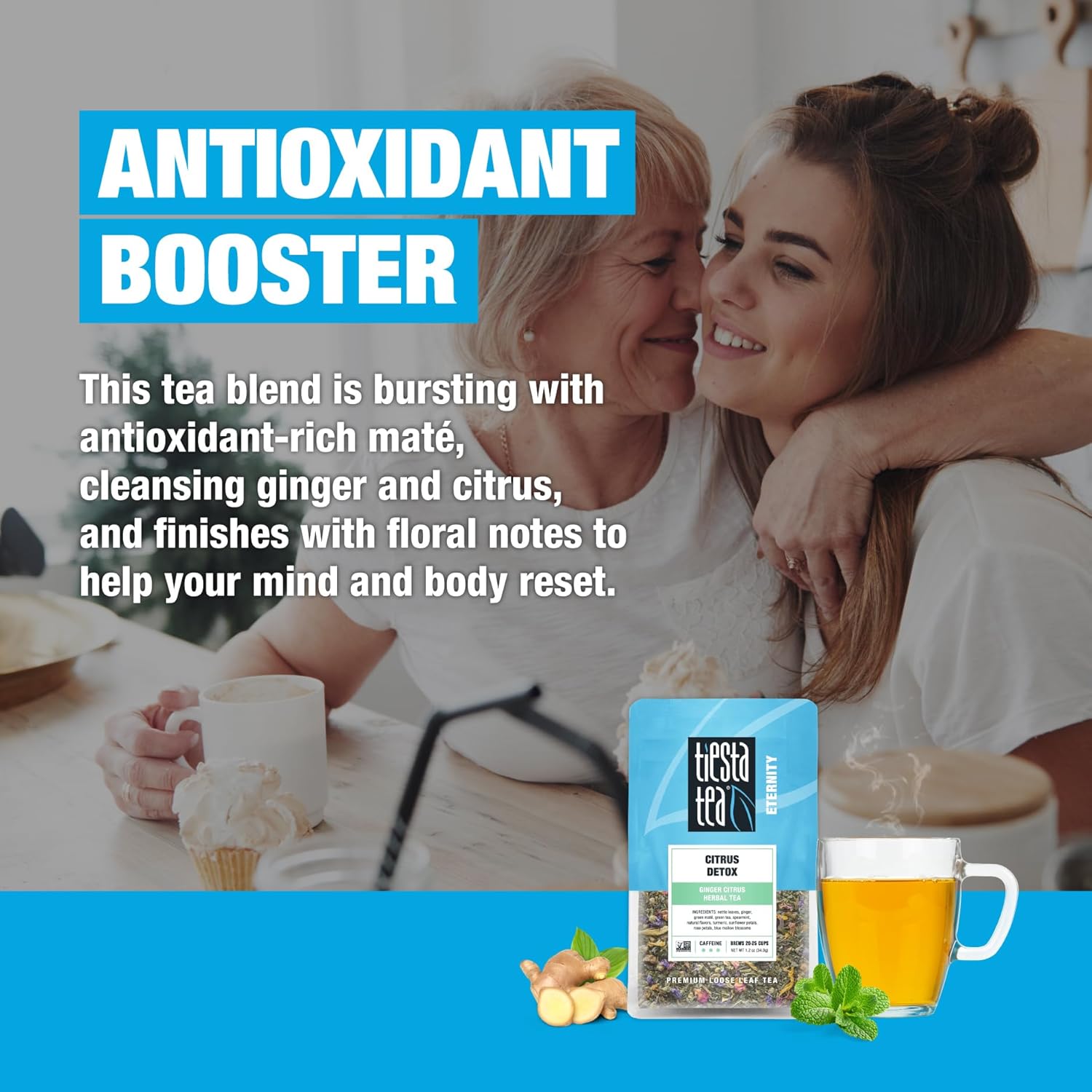 Tiesta Tea - Ginger Citrus Herbal Loose Leaf Tea, Lemon Ginger Tea with Mint and Chamomile, Caffeine-Free, Brew Hot or Iced, Makes Up to 25 Cups, Resealable Pouch, 1.2 Ounce