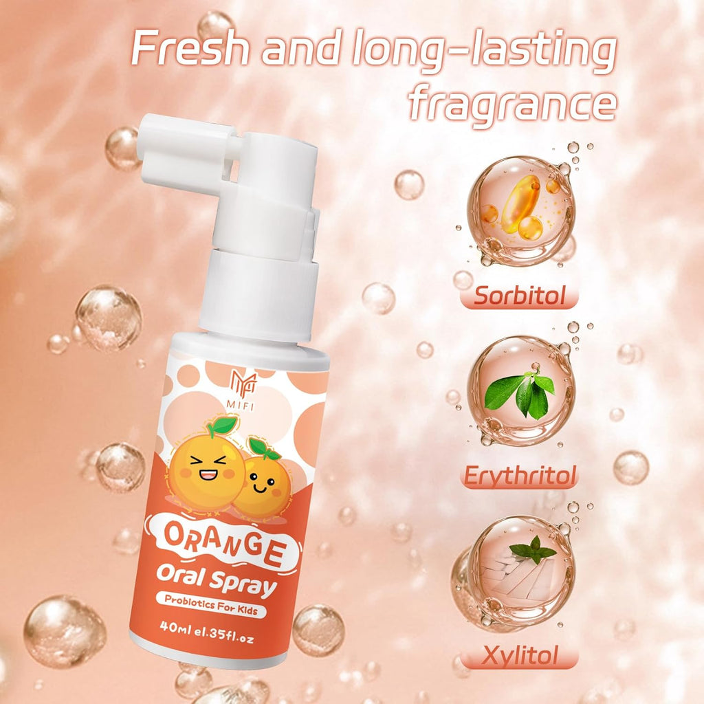 Kids Oral Spray - Probiotic Fruit Flavored Toothpaste Helper for Toddlers, Daily Fresh Breath, Gentle Oral Care Spray for Children (2Pack, Orange)