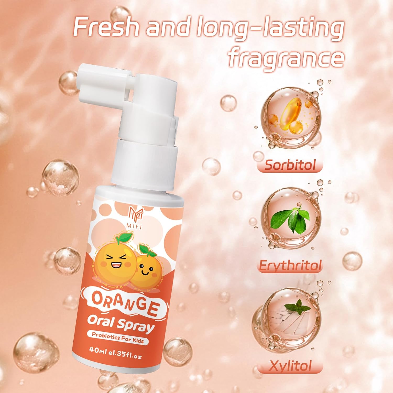 Kids Oral Spray - Probiotic Fruit Flavored Toothpaste Helper for Toddlers, Daily Fresh Breath, Gentle Oral Care Spray for Children (2Pack, Orange)