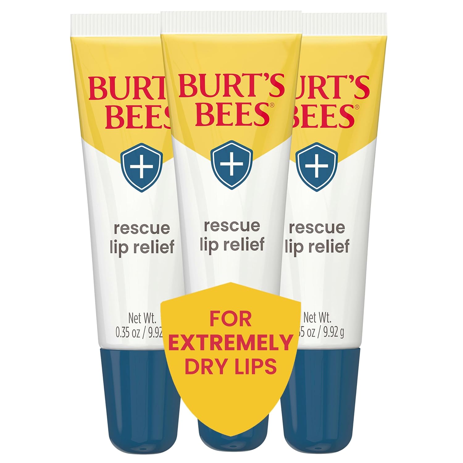 Burt's Bees Lip Balm Stocking Stuffers, Moisturizing Lip Care Christmas Gifts, Rescue Relief - Relieves Extremely Dry Lips with Moisturizing Shea Butter & Echinacea, Natural Origin Treatment (3-Pack)