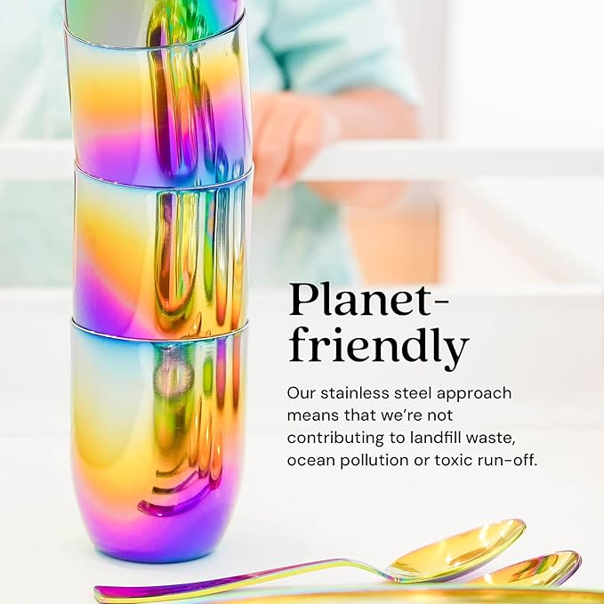 Ahimsa Stainless Steel Kids Cup, Pediatrician Designed, Colorful Toddler Cups for Open Cup Training, 8oz, 100% BPA Free & Dishwasher Safe, Single Rainbow