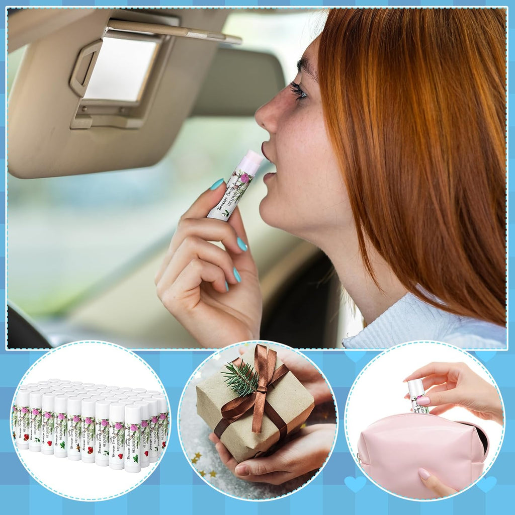 50 Pcs Christmas Christian Lip Balm Bulk Bible Verses Lip Balm Scripture Christian Gifts for Women Faith Religious Church Party Favor Inspirational Gift for Coworker Staff Employee(Floral)