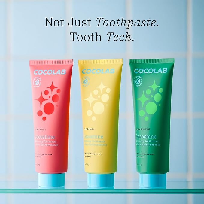COCOLAB Cocoshine Whitening Toothpaste, Lychee Breeze Flavor, Dentist-Designed Oral Care with nHA, Non-Fluoride, Vegan, Recyclable Tube, Coconut-Oil Infused, 4 oz