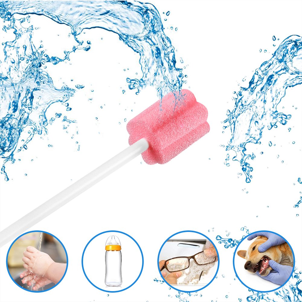 50 Disposable Oral Care Swabs, Sponge Dental Swabsticks Unflavored Sterile(Pink）