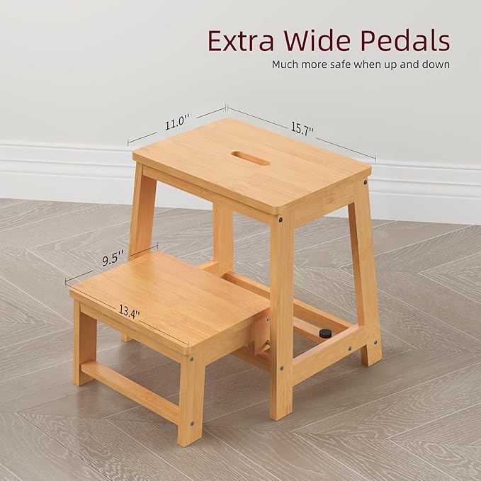 Bamboo Folding Step Stool with Sturdy Structure and Wide Stepping Surface for Safety, Multi-Purpose Foldable Step Ladder for Bathroom,Bedroom,Kitchen Step Stools for Kids & Adults, 400 lbs