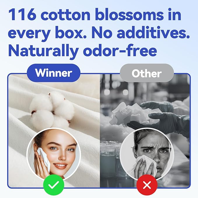 Winner Face Towels, 100% USDA Biobased Facial Towelettes XL, Disposable Face Towel for Sensitive Skin, Ultra Soft Makeup Remover Dry Wipes, Odor-Free, 55 Count, 1 Pack