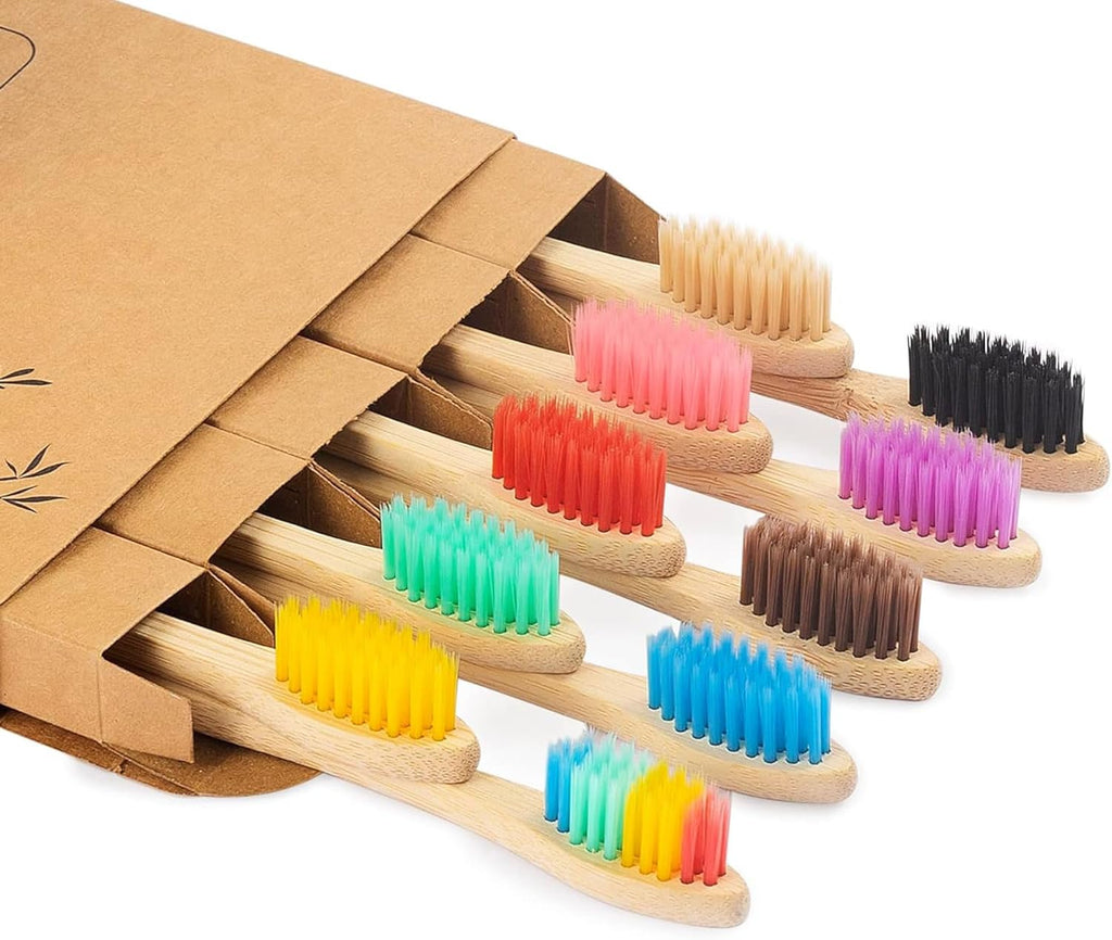 Bamboo Toothbrushes 10 Pack,Soft Toothbrushes for Adults,Plastic Free Toothbrush,Soft Bristled,Travel Tooth Brush,Eco Friendly Toothbrush,BPA Free,Natural Bamboo Tooth Brush(10 Colors)