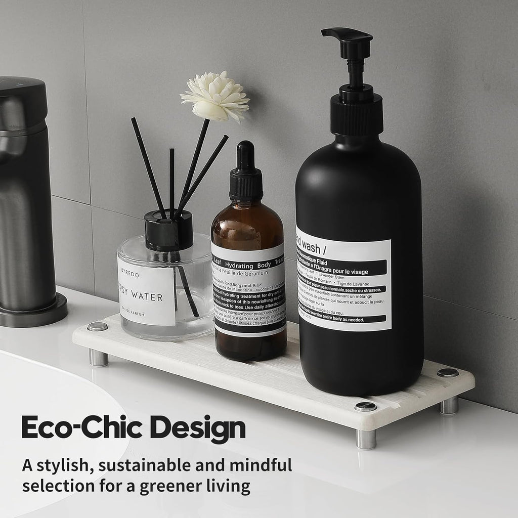 2 Pack Fast Drying Water Absorbing Diatomite Stone Mat Tray for Kitchen & Bathroom Counter - Instant Dry Sink Caddy Organizer - Vanity Holder for Soap and Sponge – Beige Gray 10" x 4"