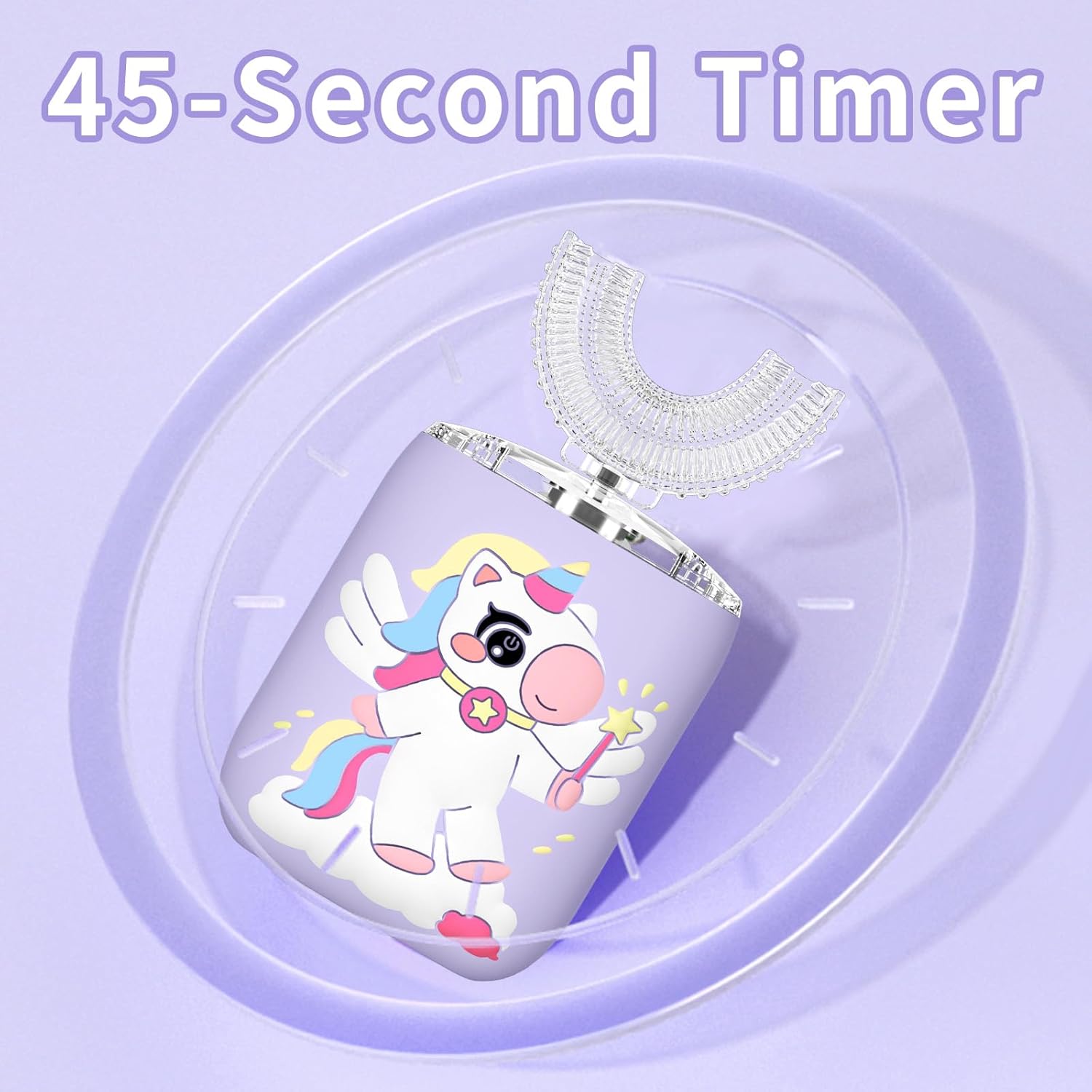 Kids Electric U Shaped Toothbrush Unicorn Rechargeable Sonic Toothbrush with 4 Soft Brush Heads with Kid Toothpaste IPX7 Waterproof - (Age 8-15, Purple)