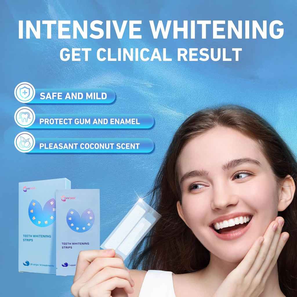 Teeth Whitening Strips - Professional White Strips for Sensitive Teeth Whitening Kit, Enamel Safe Coconut Whitener Strip for Teeth Whitening, Effective for Teeth Stains Remove (28 Strips)