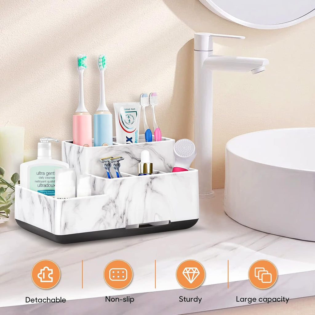Toothbrush Holder,Bathroom Organizer Countertop, 5 Compartments Multifunctional Storage for Cosmetic, Makeup, Office Stationery Pencil,Toothpaste, Toothbrush,Ideal Gift for Home, Office