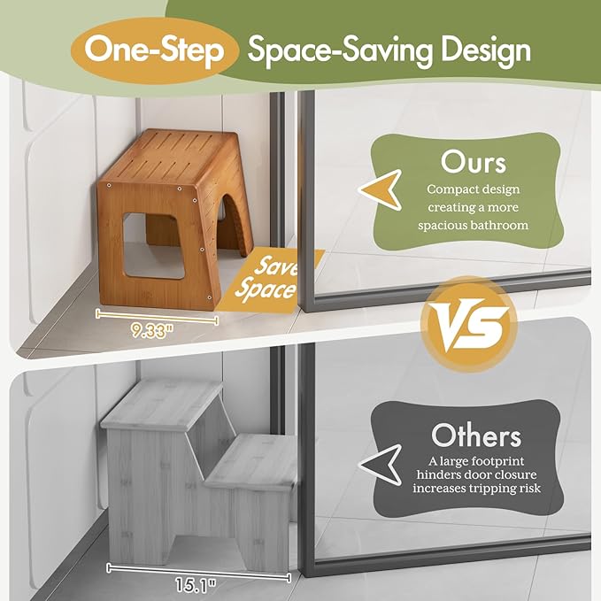 AmazerBath Toddler Toilet Step Stool, 3-in-1 Bamboo Toilet Squat Stool for Adults, 0.59" Thickness One Step Non-Slip Baby & Kids Potty Poop Stool for Bathroom Sink, Counter, Bedroom, Closet, 9"