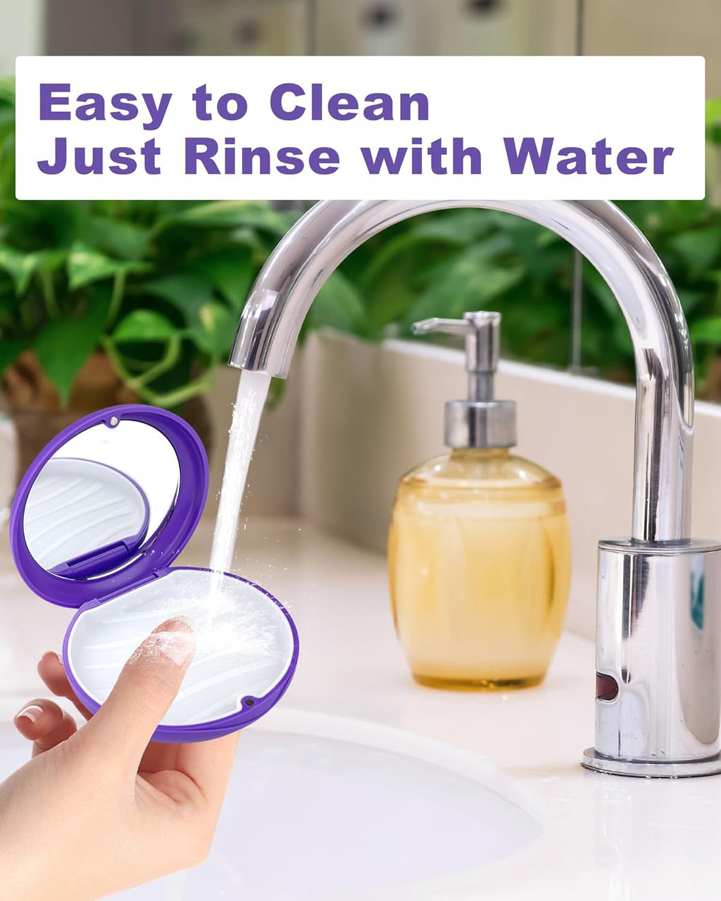 2 Pack Retainer Case with Mirror Kits, Aligner Case Compatible with Invisalign, Slim Night Guard Cases with Aligner Removal Tool, Brush and Chew, Purple