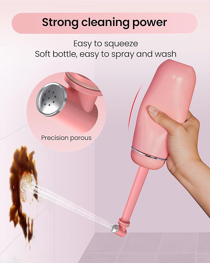 Peri Bottle for Postpartum/Perineal Care,Manual Handheld Portable Bidet for Feminine Hygiene & Travel, 380ml Leakproof,BPA-Free Sprayer for Men/Women/Baby (Pink, General)