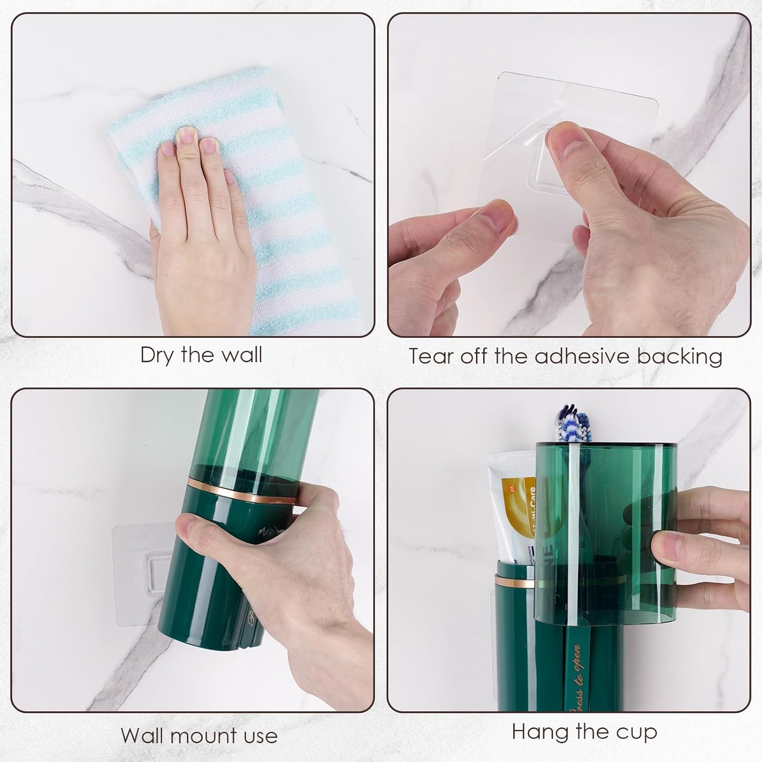 Toothbrush Travel Case, Portable Toothbrush Toothpaste Container with Mouthwash Cup, Wall Mounted Toobrushbrush Holder for Bathroom, Camping, Gym (Green)