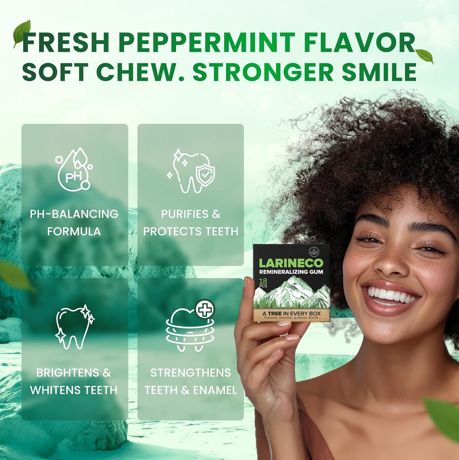 Larineco Remineralizing Gum with Nano Hydroxyapatite & Xylitol – Sugar-Free Cinnamon Xylitol Gum – Plastic-Free, Dye-Free, Aspartame-Free – Natural Base – 18 Pieces (18 Count (Pack of 2), Peppermint)