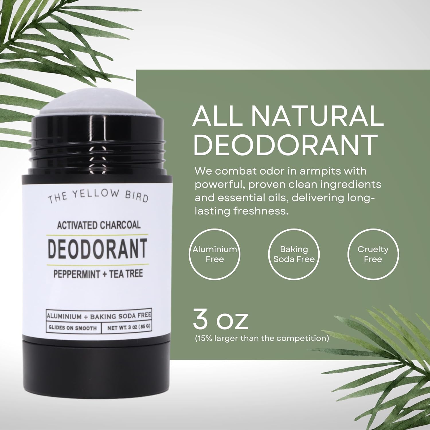 Natural Deodorant - Aluminum & Baking Soda Free, For Men & Women, Sensitive Skin Friendly Formula with Activated Charcoal | 3oz | Made in USA