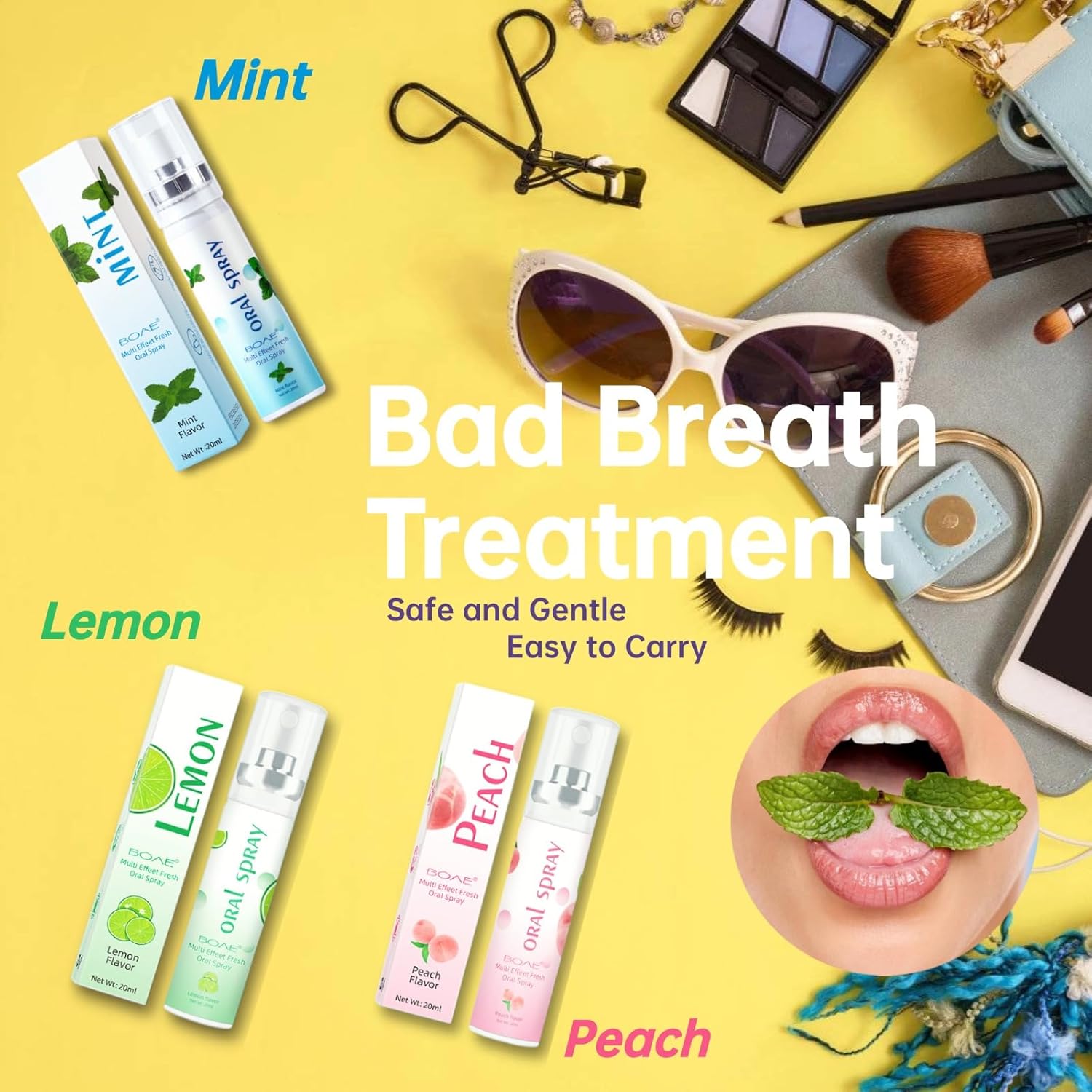 3 Count Fruit Mint Mouth Spray, Breath Spray for Adults, Bad Breath Treatment Oral Breath Spray, Breath Freshener for Bad Breath Mouth Spray, Dry Mouth Spray, (0.7OZ/20ML)