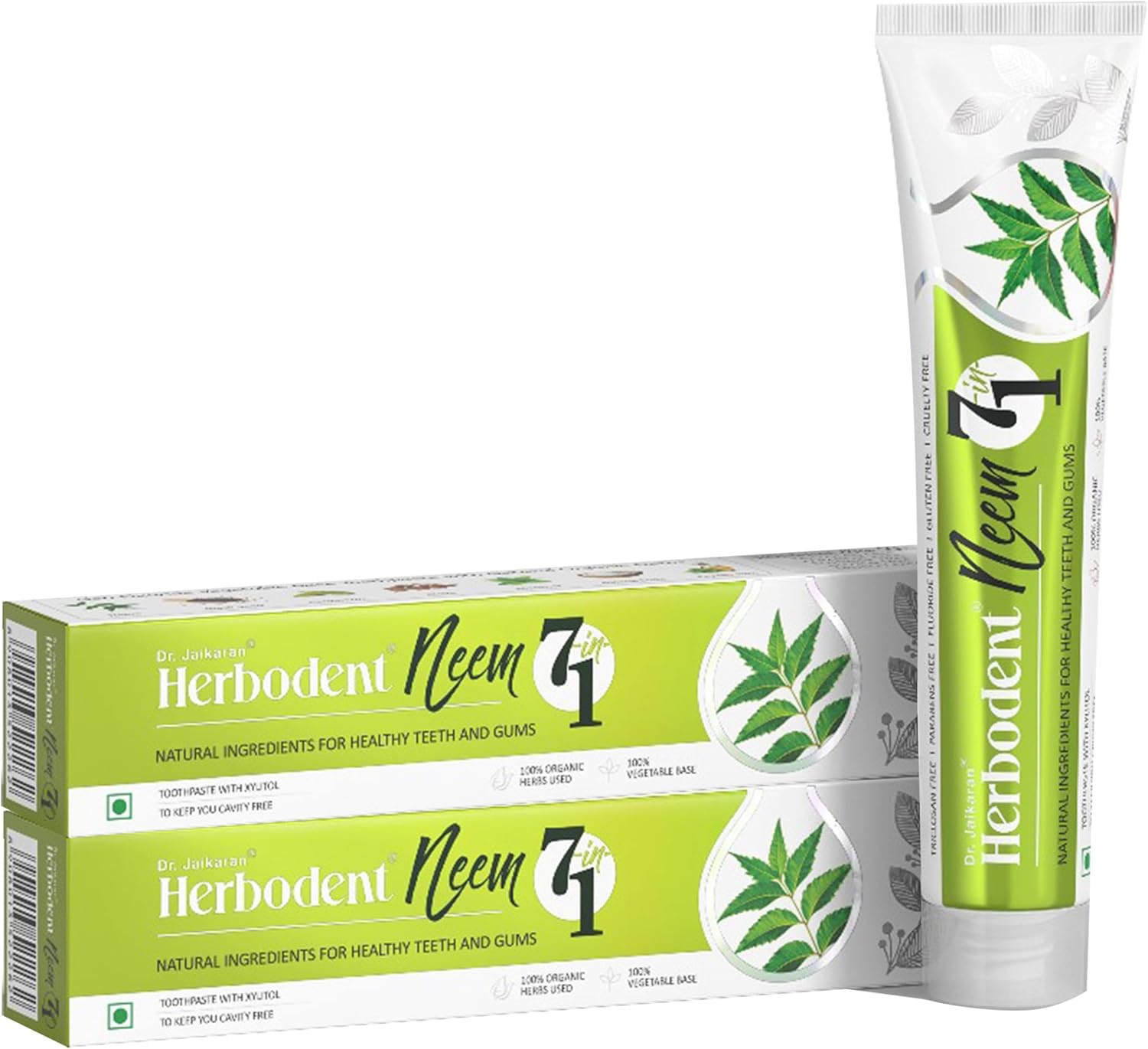 Herbodent® NEEM 7 in 1 Toothpaste-6.53Oz Pack of 2 | Organic Herbs-Neem, Black Seed & Xylitol for Anti Cavity, Cardamom & Mint for Freshness, Baking Soda for Great Cleaning-No Fluoride & No Paraben