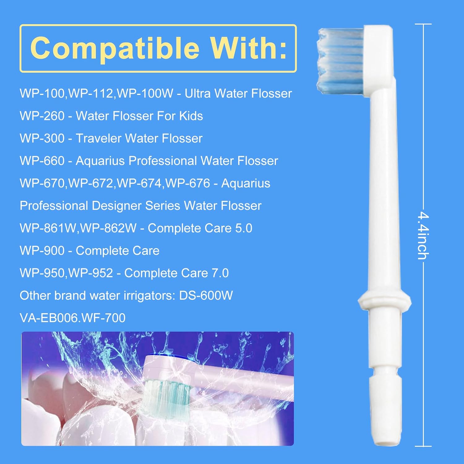 Replacement Tips for Waterpik Aquarius Water Flosser, Compatible with Waterpik Water Flossers Toothbrush Replacement Heads (6 Brush Head Tips)