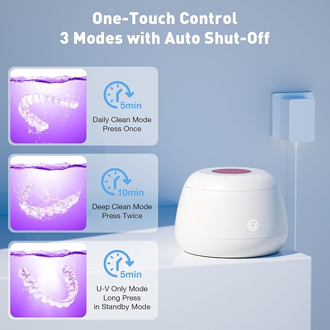 2026 Ultrasonic Retainer Cleaner Machine - 48kHz Dental Cleaning Pod for Denture, Mouth Guards, Aligner, Night Guards, Braces, Jewelry, Toothbrush, Sonic Dental Cleaner with 200ML Capacity