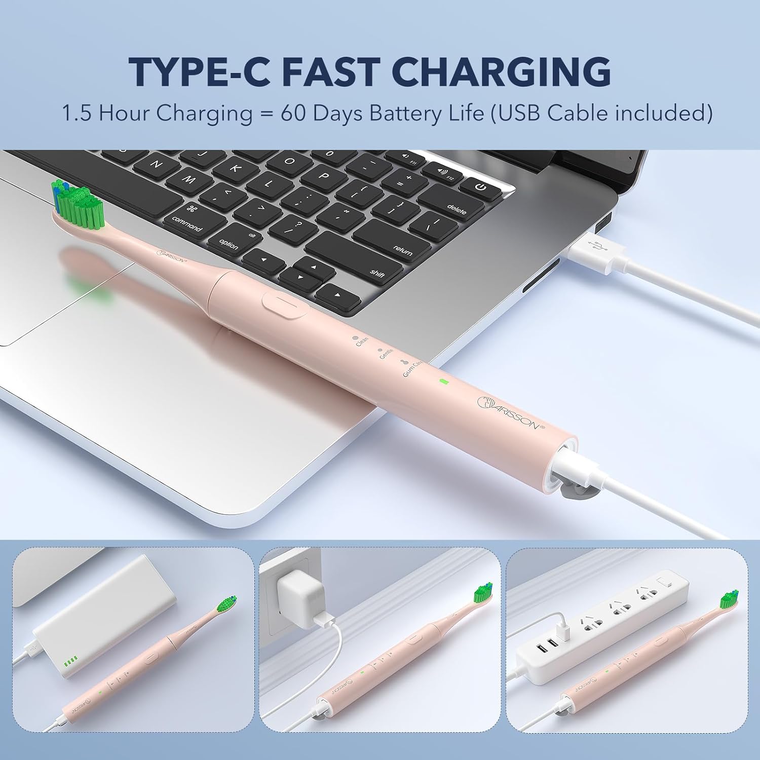 ARISSON Sonic Electric Toothbrush for Adults and Kids, 40,000 VPM Power Toothbrush, 1.5H Fast Charge Ultrasonic Electric Toothbrushes with 2 Minutes Smart Timer, 1.6 Oz Travel Toothbrush, Desert Sand