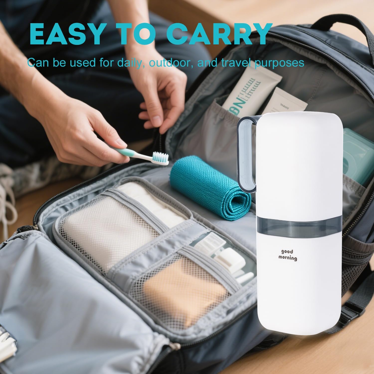 Toothbrush Travel Case,Toothbrush Holder and Rinse Cup with Handle Travel Toothbrush Cup,Multifunctional Toothbrush Covers,Large Capacit Travel Toothbrush Holder with Mouthwash Cup (Blue)