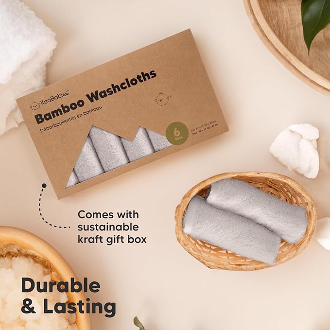 6-Pack Baby Washcloths - Soft Absorbent Viscose from Bamboo Wash Cloths for Babies, Kids, Toddlers, Infant, Newborn Bath Towels,Gentle on Sensitive Skin,10x10 Reusable Face Towels(Heather)