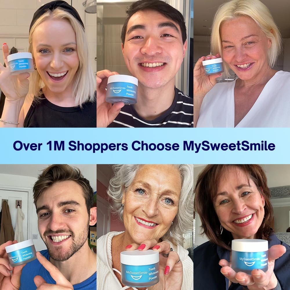 MySweetSmile Teeth Whitening Powder - Dentist-Approved & Enamel-Safe | 6 Month Supply | Tea, Coffee, Wine & Smoking Stain Remover | Non-Sensitive Formula | Peroxide Free | Cool Mint Flavour