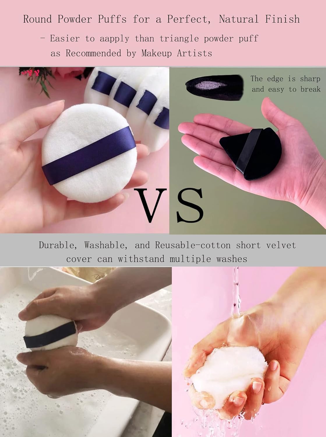 Powder Puff - 3.15 Inch Ultra Soft Washable Velour Makeup Powder Puffs for Face Powder, Setting powder, Body powder, Loose Powder, Other powders