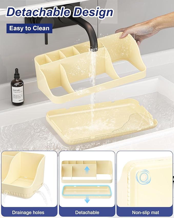 Bathroom Counter Organizer and Storage, 7 Slots Detachable Toothbrush Holders for Bathrooms, Anti-Slip Electric Toothbrush and Toothpaste Holder Countertop Vanity Organizer Accessories for Adults Kids