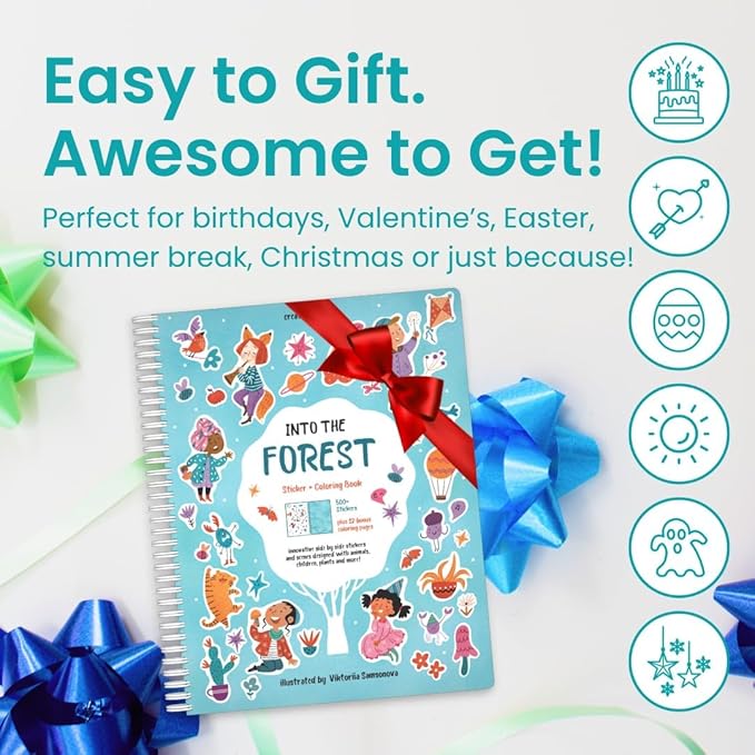 Whimsical Sticker Book Activity for Kids, Into The Forest by Cupkin, Toddler Airplane Travel Essentials, 500+ Stickers for Kids 12 Scenes + Coloring Book Pages, Crafts Ages 2-8