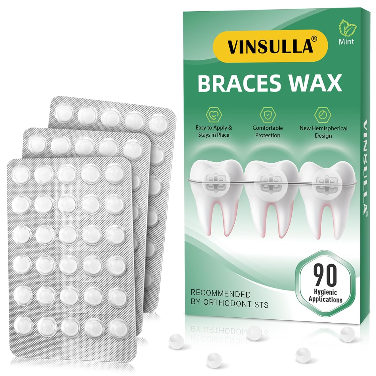 Orthodontic Wax for Braces Wax Individual Hygienic Packaging Dental Wax Dots (90PCS, Mint)