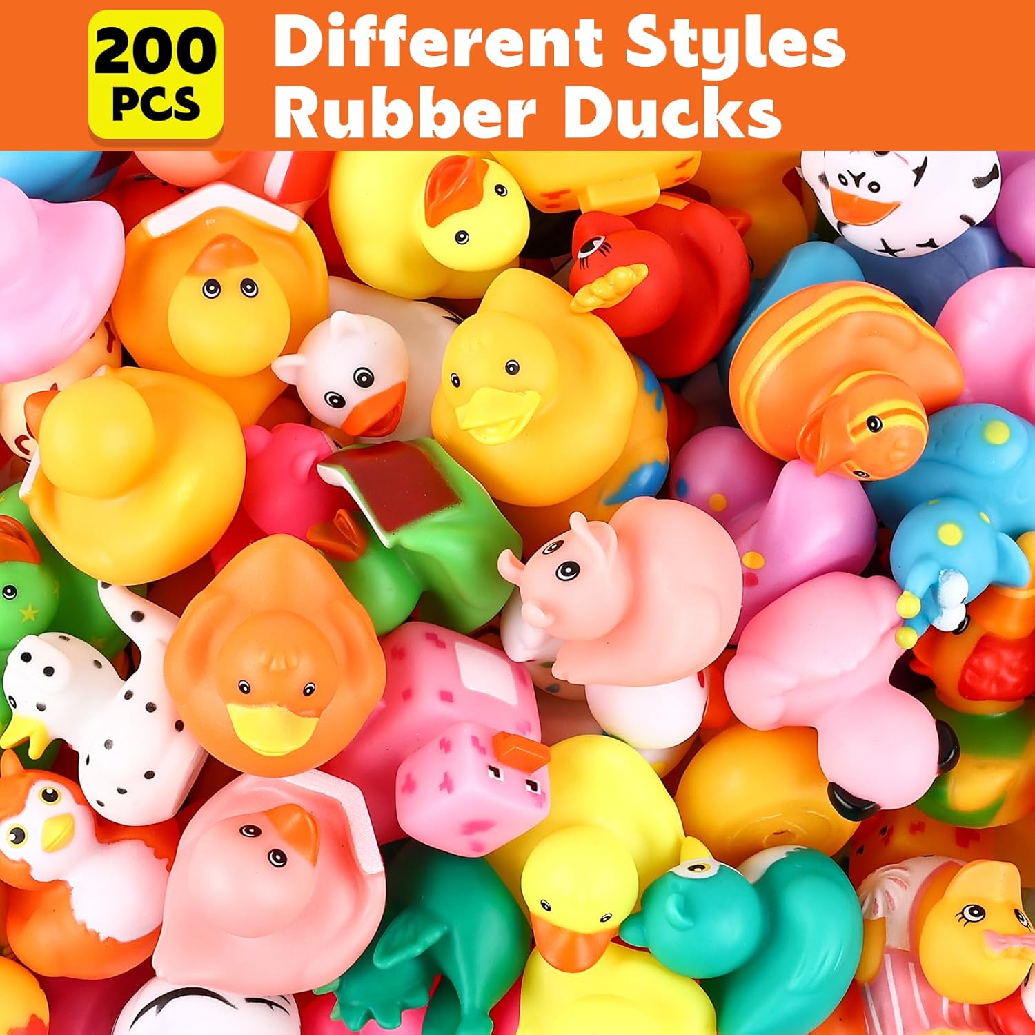 200 Pack Rubber Ducks in Bulk, Jeep Ducks for Ducking, Ducks for Jeeps Assorted, Bath Toys Floater Duck for Kids, Baby Showers Accessories Party Favors