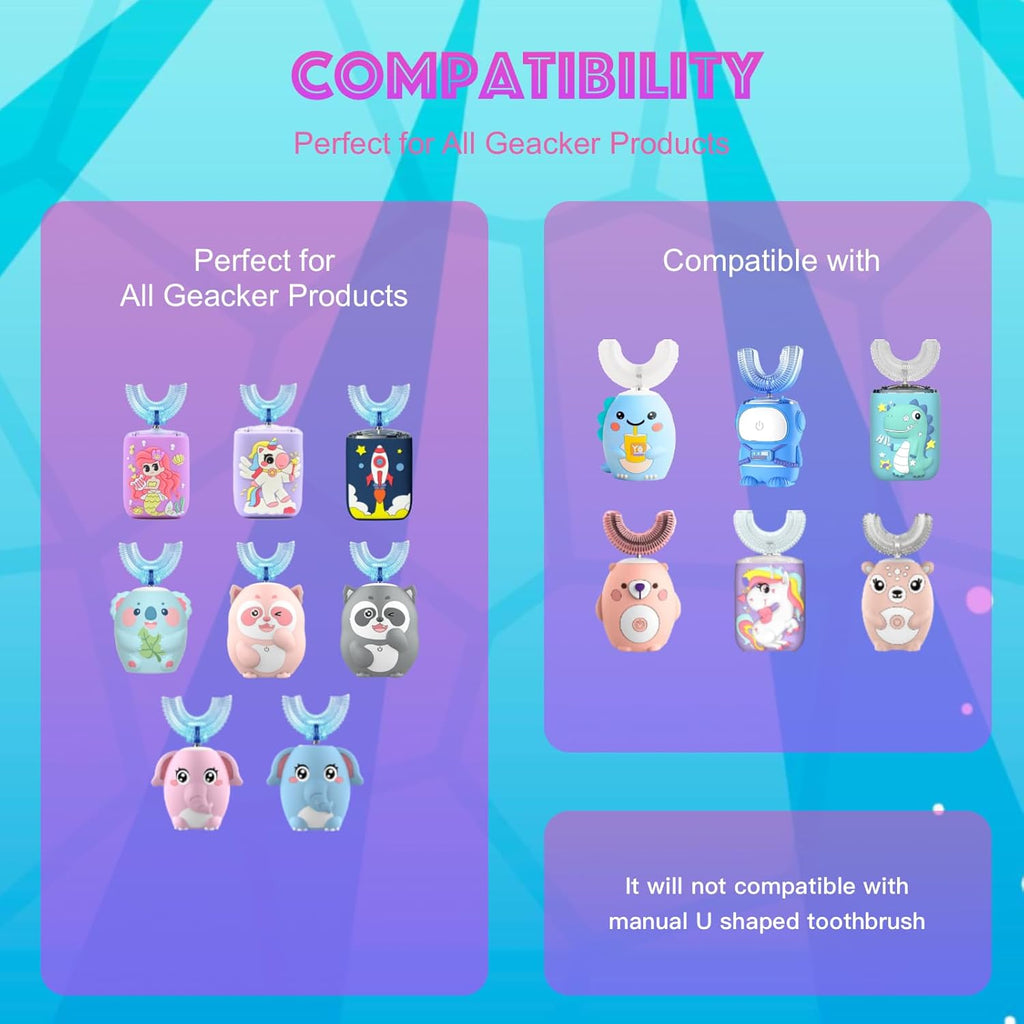 6 Pcs U Shaped Toothbrush Kids Replacement Head Set, Including 4 U Shaped Brush Heads 2 Bristle Brush Heads and 1 Storage Box (Age 8-14)