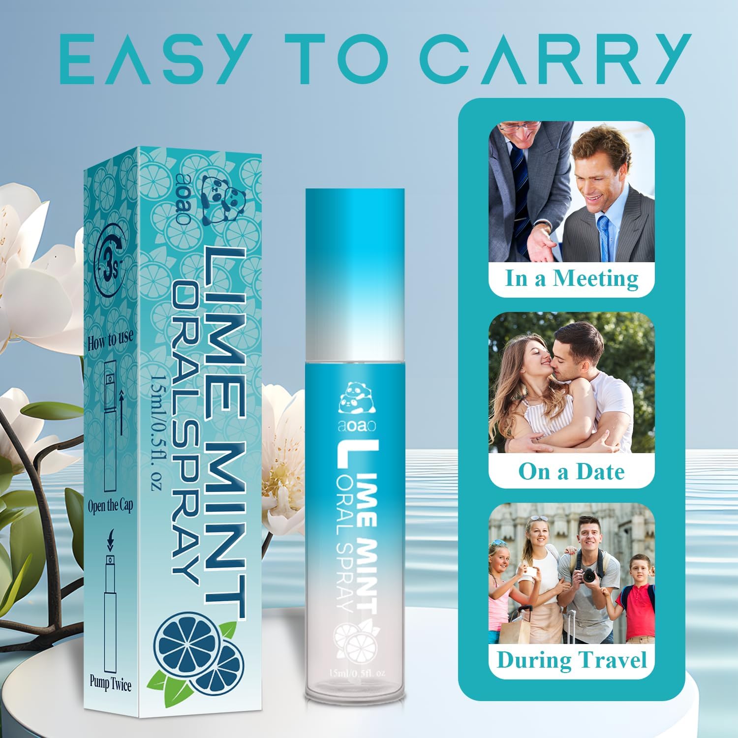 Oral Spray for Adults, Mouth Freshening Spray, Portable Peppermint Oral Freshener, Alcohol & Fluoride-Free Oral Care Mouth Spray, Travel, Dates, Office, Dry & Bad Breath,0.5fl.oz (Blue)