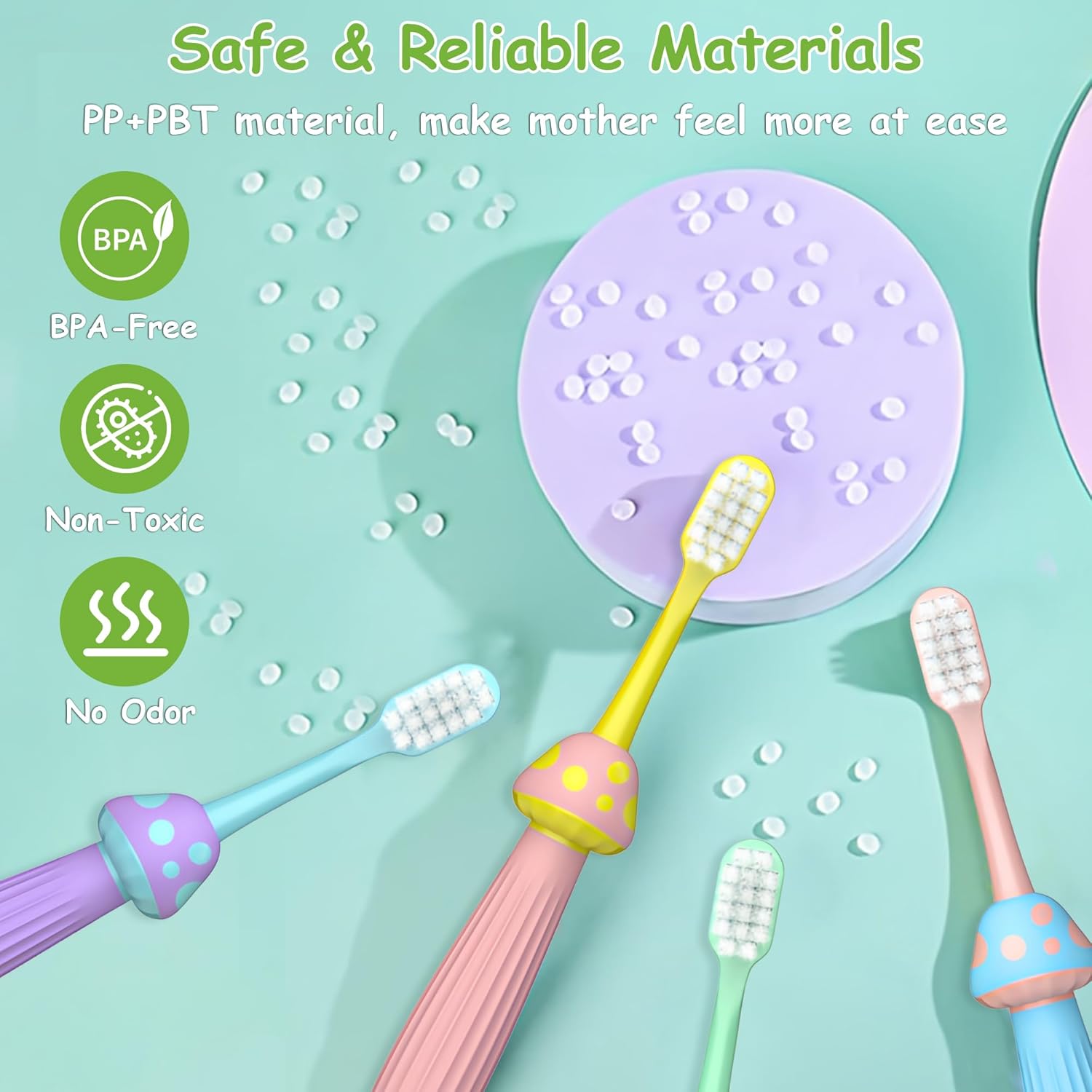Kids Toothbrushes 4 Pack, Extra Soft Toddler Toothbrush 1-12 Years, Cute Mushroom Baby Toothbrush Multicolor Infant Training Tooth Brush Complete Tooth and Gum Care, Easy to Grip