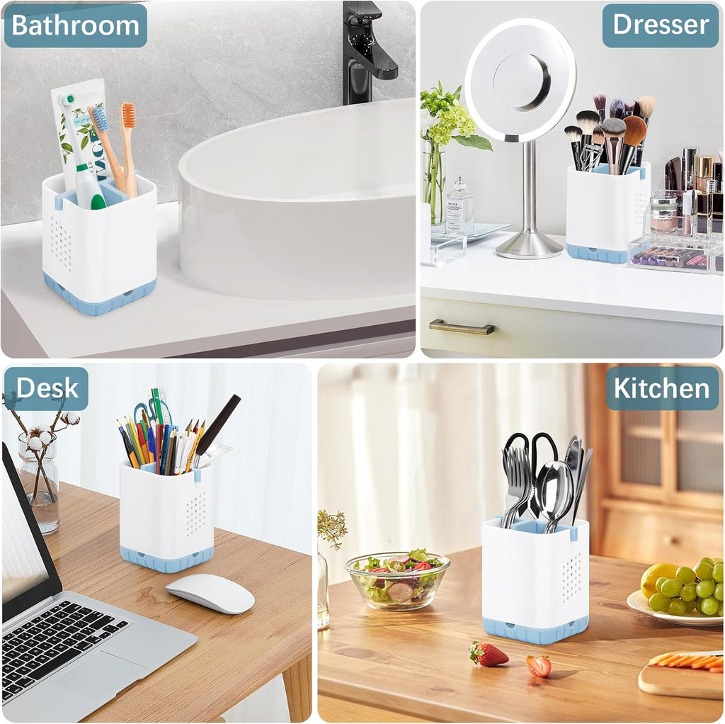 Boperzi Toothbrush and Razor Holder for Bathrooms - Countertop Organizer With Drainage, Anti-Slip Kids Toothpaste Caddy for Electric Toothbrush, Shower, Vanity - Blue