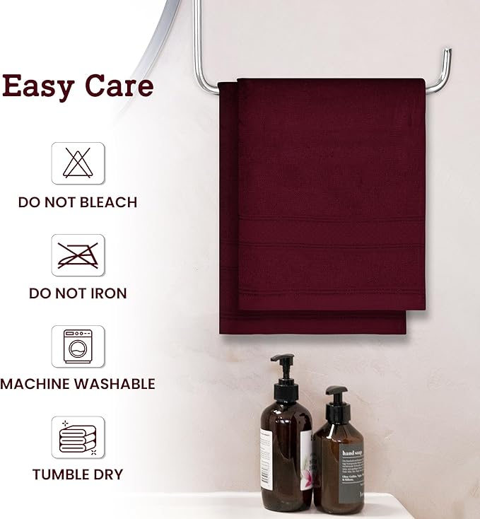 Casa Lino 100% Cotton Hand Towels for Bathroom - Soft, Highly Absorbent & Quick Dry Kitchen Towels - Gym Towel Set - Travel Towel Set - 24" x 16" - Pack of 4 - (Burgundy)