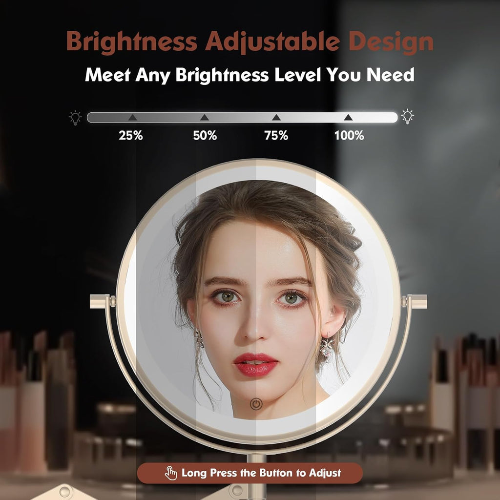 Rechargeable Wall Mounted Makeup Mirror - 8 Inch Double Sided 1X/10X Magnifying Mirror with 3 Color Lights Dimmable Touch Screen, 360°Swivel 19.6 Inch Extendable Accordion Bathroom Mirror - Nickel