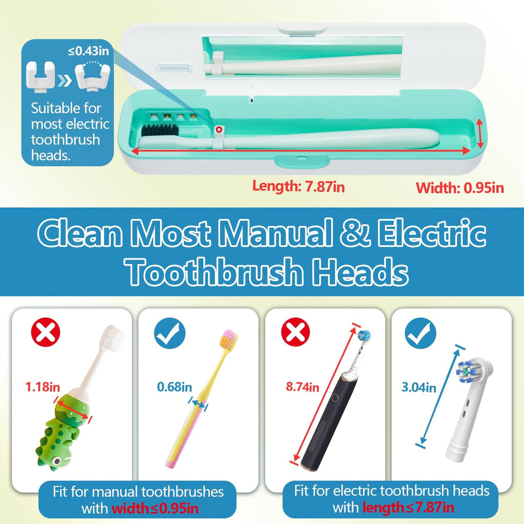 Toothbrush Sanitizer Case, Toothbrush Covers, Portable Toothbrush Travel Holder for Clean and Storage, C Port and AA Batteries Charge, Air Water Filt, Auto-Off, for All Toothbrushes (Green)