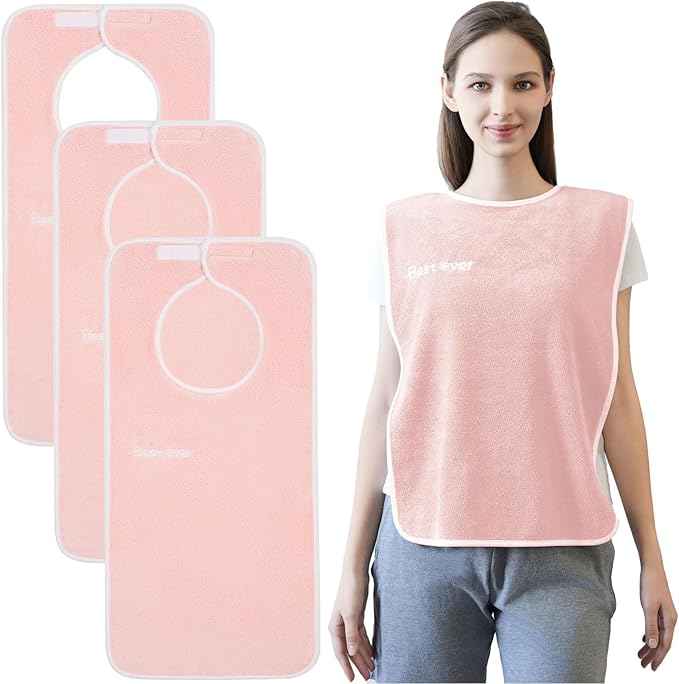 3 Pack Adult Bibs, Microfiber Super Soft Eating Cloth for Adults, Disabled, Adjustable, Dining Clothing Protector