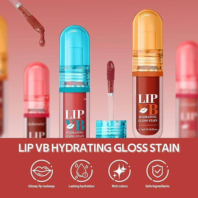 LIP VB Hydrating Gloss Stain – Lip Tint Gloss with 12HR Hydration Long-Lasting Moisture & Shine, Smooth Lip Stain with Glossy Finish, Non-Sticky, Rich Color for All Skin Tones (#2 MOCHA SHINE, 1)