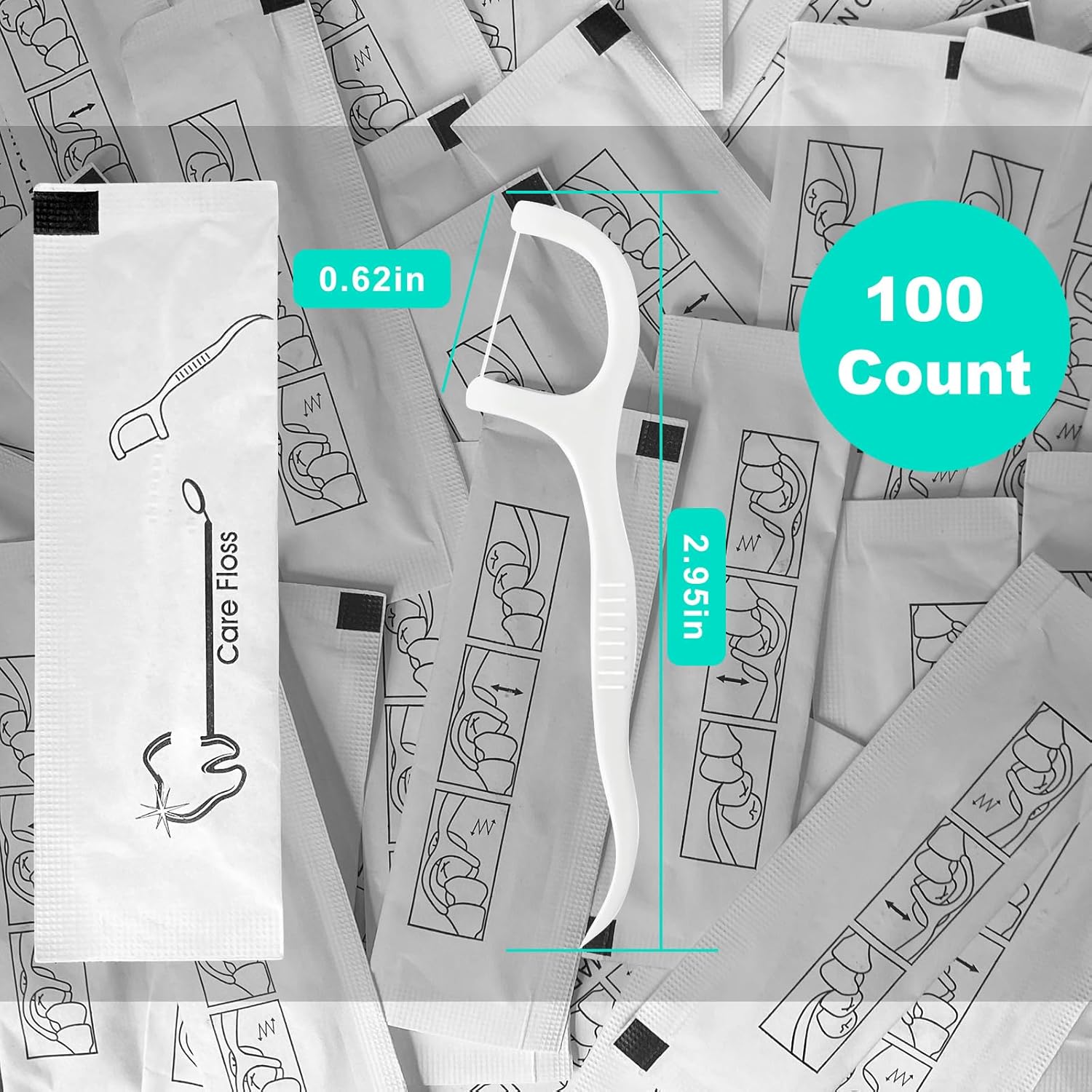 100 Count Individually Wrapped Floss Picks - Curved Tip Non-Slip Grip Travel Dental Flossers, for Adults Daily Oral Care Braces Bridges, Tight Spaces Sensitive Gums, Wax-Free Portable Toiletries