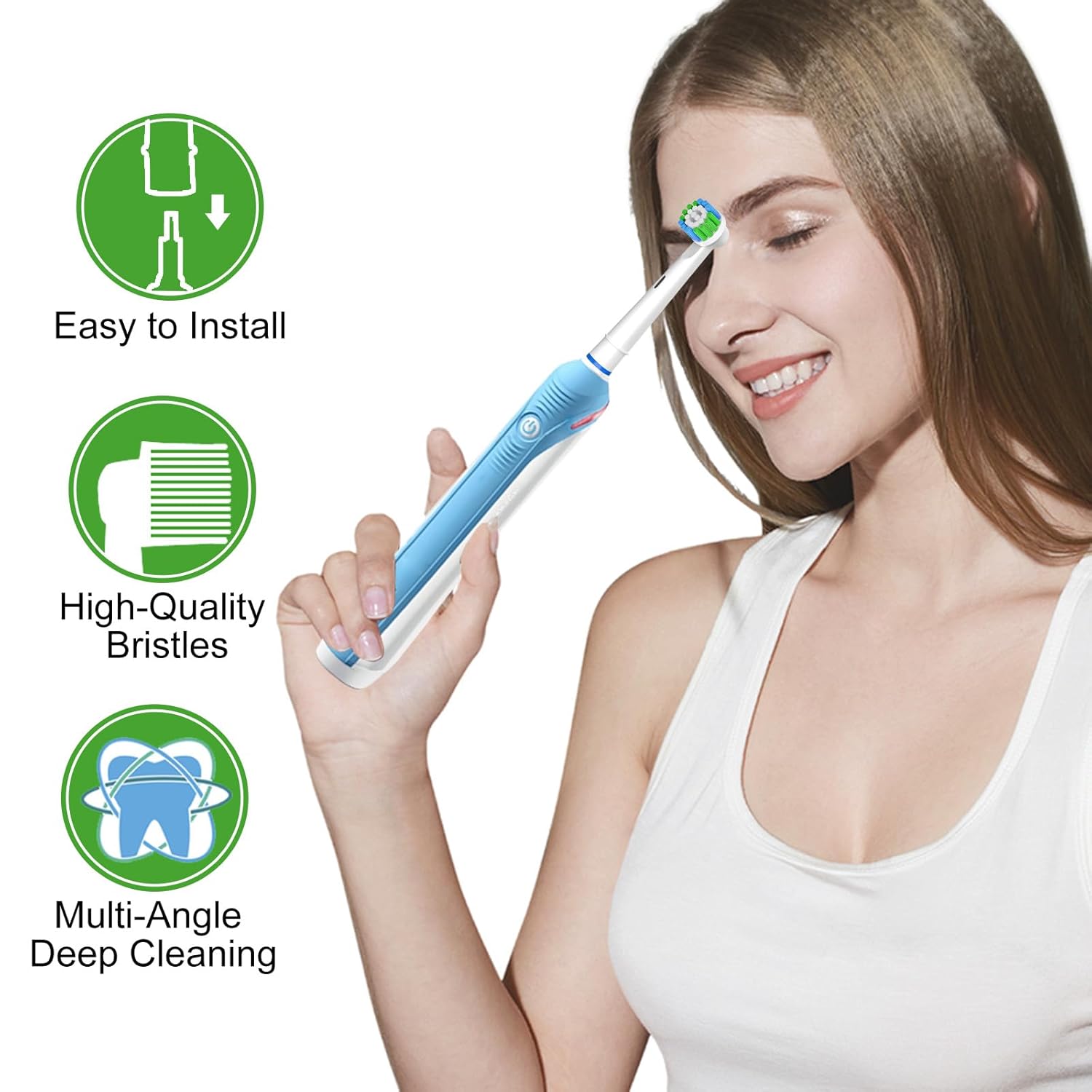 16 Pack Precision Replacement Brush Heads Compatible with Oral B Braun Electric Toothbrush. 8pcs White and 8pcs Black.