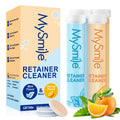 MySmile Retainer Cleaner with 120 Denture Cleaning Tablets, Quickly Remove Odors, Discoloration Stains & Plaque from Aligner, Mouth Guard, Night Guard and More Dental Appliances (Mint+Orange Flavor)