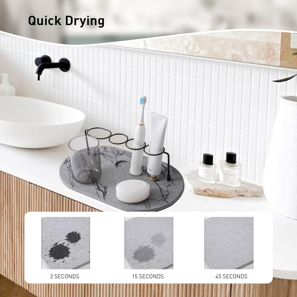 Toothbrush Holders for Bathroom, Metal Toothbrush Organizer with Diatomite Base, Water Absorption Quick Drying Bathroom Organizers and Storage,for Electric Toothbrush,Toothpaste,Razor,Makeup.