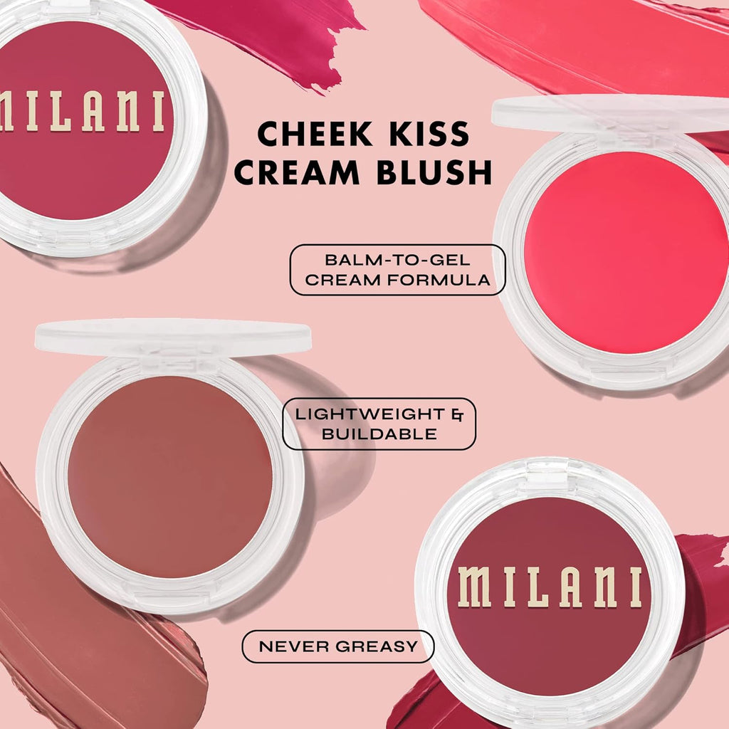 Milani Blush Makeup – Cheek Kiss Cream Blush for Cheeks, Buildable Cream-to-Gel Blusher & Lip Tint, Dewy Natural Color, Hydrating - Blushing Berry