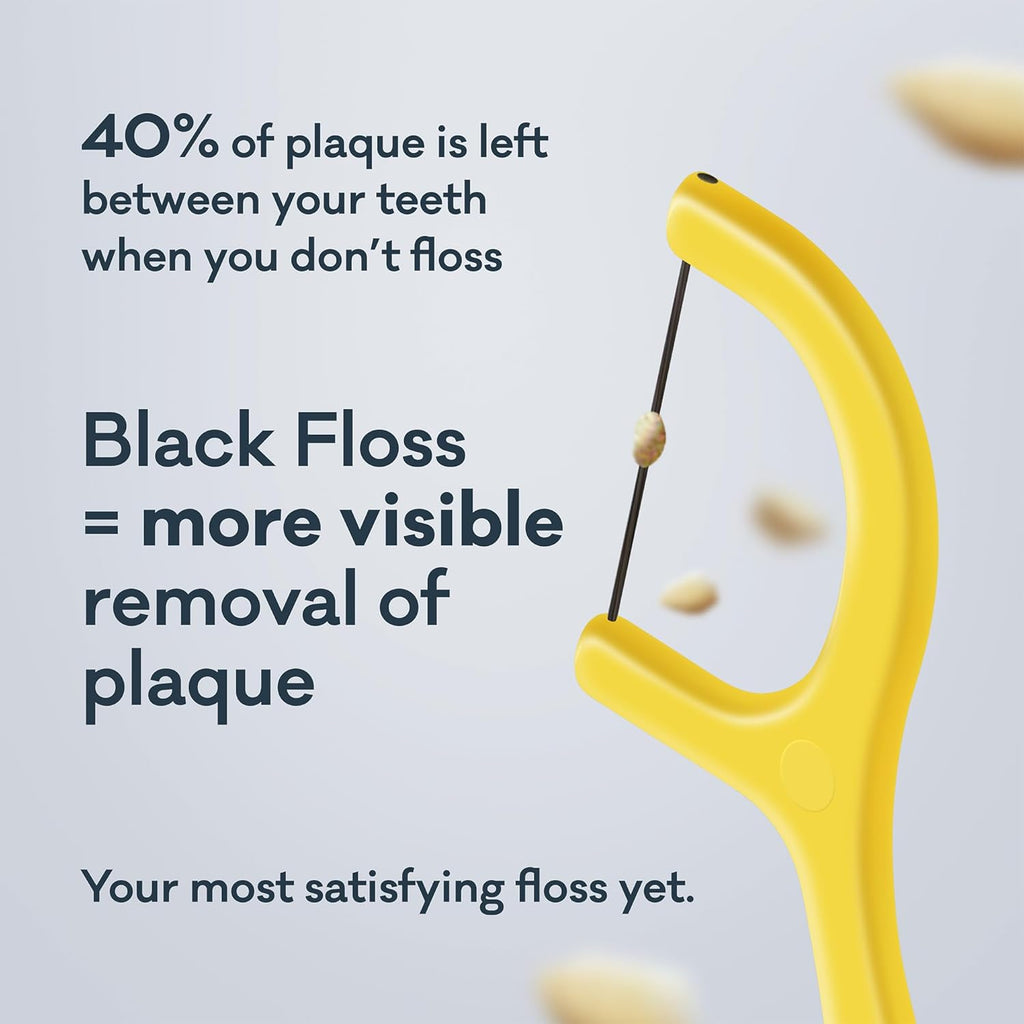 Grin Tooth Picks Flossers for Adults – Charcoal Infused Dental Floss Picks for Teeth Cleaning - Natural Mint Flavor - 100% Recycled Plastic Handle - 80 Count Canister (Pack of 3)